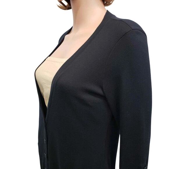 Splendid Boyfriend Cardigan Sweater Women M Roll Tab Long Sleeves Modal Black - Picture 6 of 12